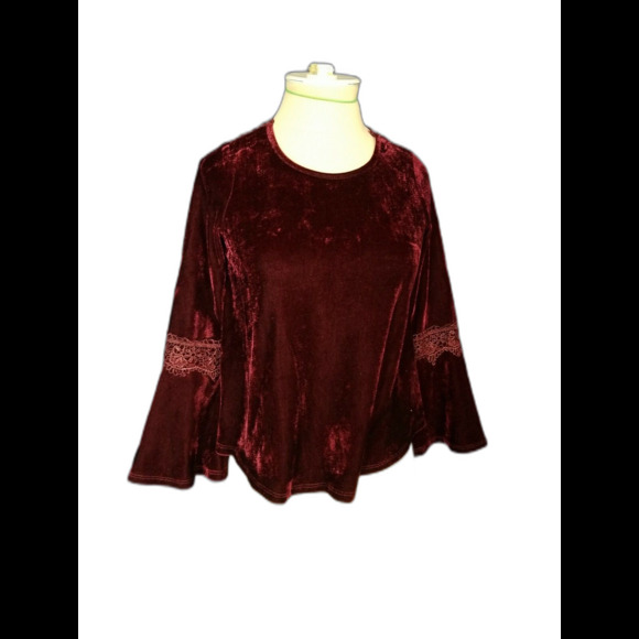 Soprano Velvet Womens Top Bell Sleeves Lace Trim Shirt Sz S - Picture 1 of 4